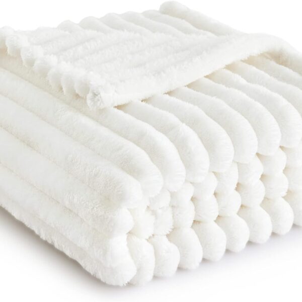 Off White Fleece Cozy Throw Blanket 50x60