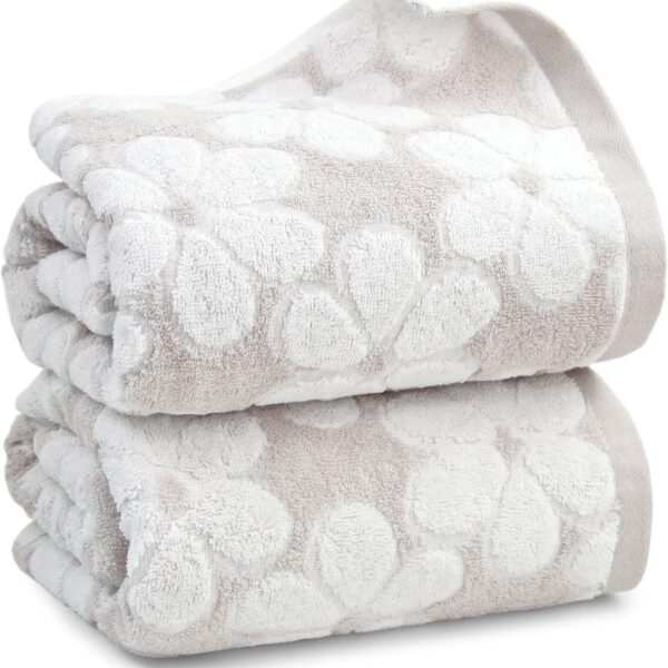 2-Pack Light Beige Floral Jacquard Cotton Bath Towels 27.5x55